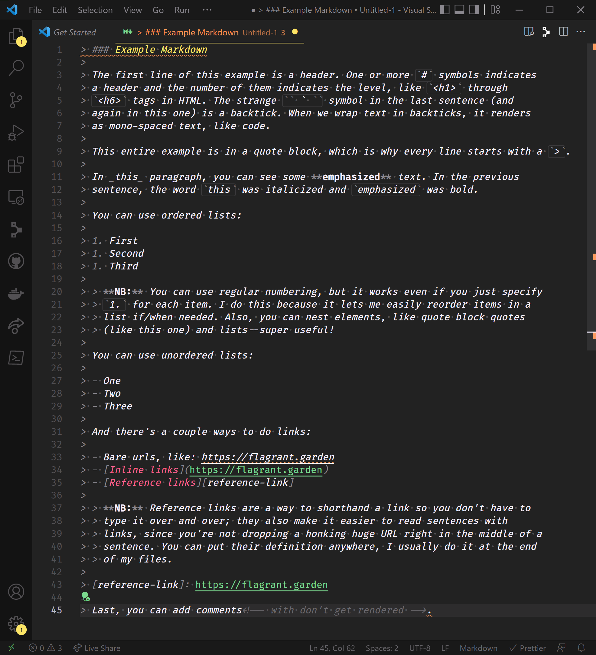 Example screenshot of rendered Markdown in VS Code